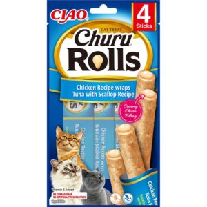 Ciao Churu snacks rull katt -Kylling og Tunfisk med kamskjell, 4stk