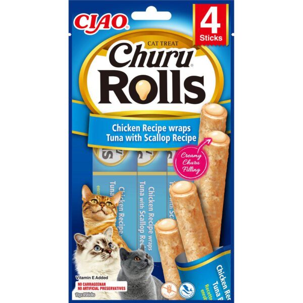 Ciao Churu snacks rull katt -Kylling og Tunfisk med kamskjell, 4stk
