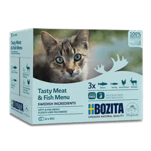 Bozita kjøttbiter og fisk i saus multibox 85g 12pk
