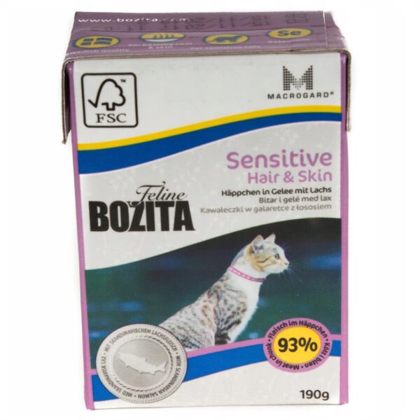 Bozita Feline Sensitiv Hair og Skin 190gr Biter i gele