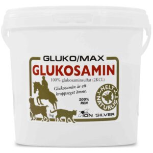 VIKTIG NÆRING FOR brusk, sener og leddbånd! Glukosamin brukes til å styrke ulike deler av kroppen, inkludert brusk, sener og leddbånd. Glucomax er et 100 % rent glukosaminsulfatprodukt uten tilsetningsstoffer og er laget for bruk på hunder og hester. Glukosamin gir nødvendig næring til kroppen slik at den kan håndtere og motvirke slitasje. 100 % ren glukosamin Viktig næring for brusk, sener og leddbånd For helsen til hunden og hesten
