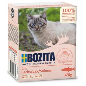 Bozita katt biter i saus med laks